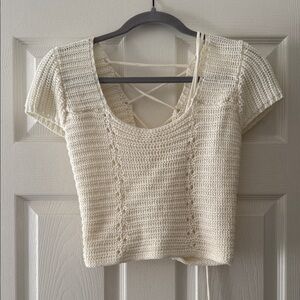 12th Tribe Cream Crochet Crop Top
